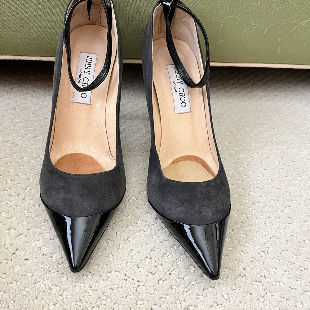 Jimmy Choo Black Suede and Patent Leather Heels